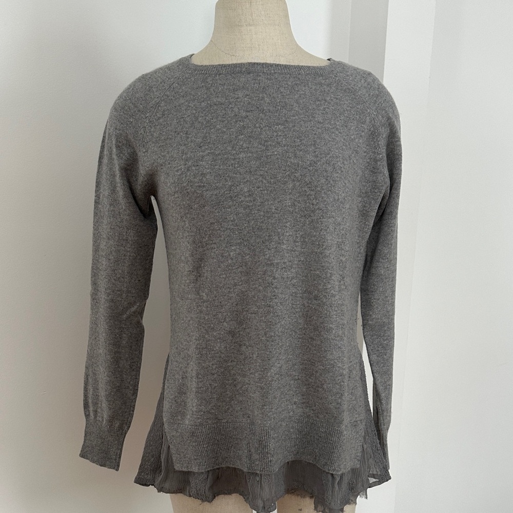 Garnet Hill Gray Cashmere Sweater with Sheer Hem